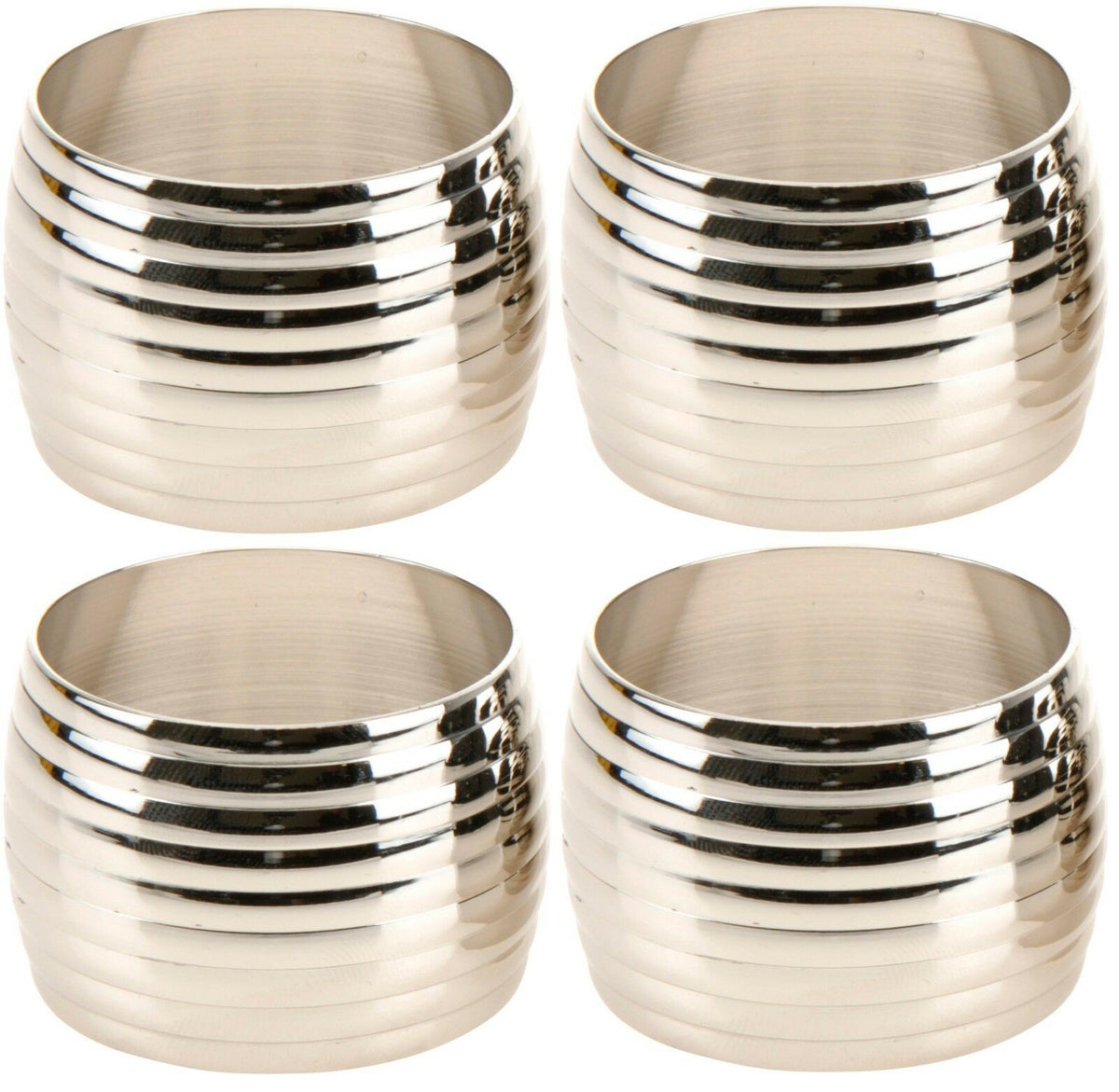 Set of 4 Metal Brass Nickel Plated Rippled Design Napkin Rings - Cherish Home
