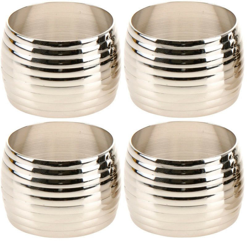 Set of 4 Metal Brass Nickel Plated Rippled Design Napkin Rings - Cherish Home