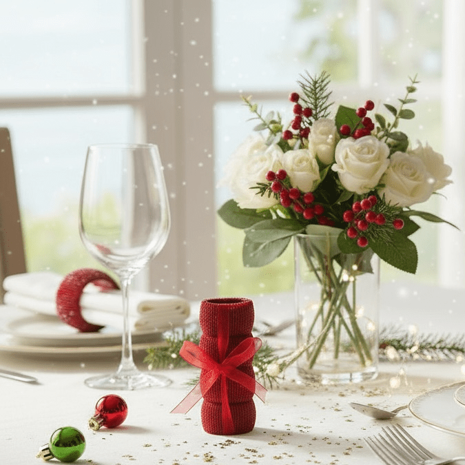 Set of 4 Red Napkin Rings Metal With Red Beads Serviette Rings - Cherish Home