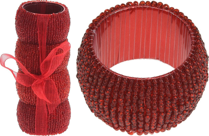 Set of 4 Red Napkin Rings Metal With Red Beads Serviette Rings Generous Size - Cherish Home