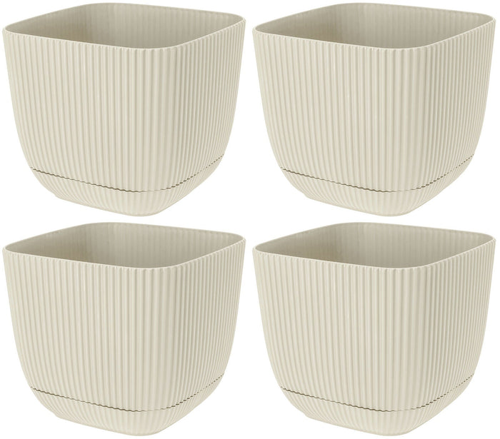 Set Of 4 Square Flowerpot Planters Indoor Outdoor Plant Pots With Water System - Cherish Home