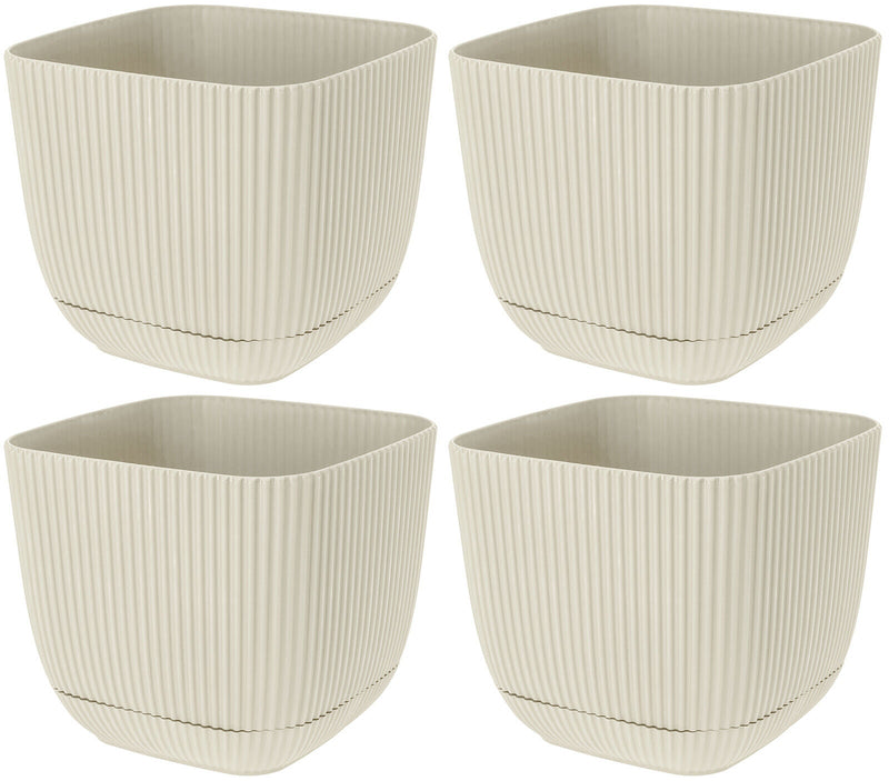 Set Of 4 Square Flowerpot Planters Indoor Outdoor Plant Pots With Water System - Cherish Home