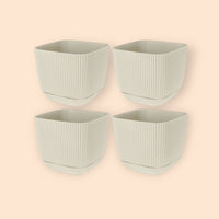 Set Of 4 Square Flowerpot Planters Indoor Outdoor Plant Pots With Water System - Cherish Home