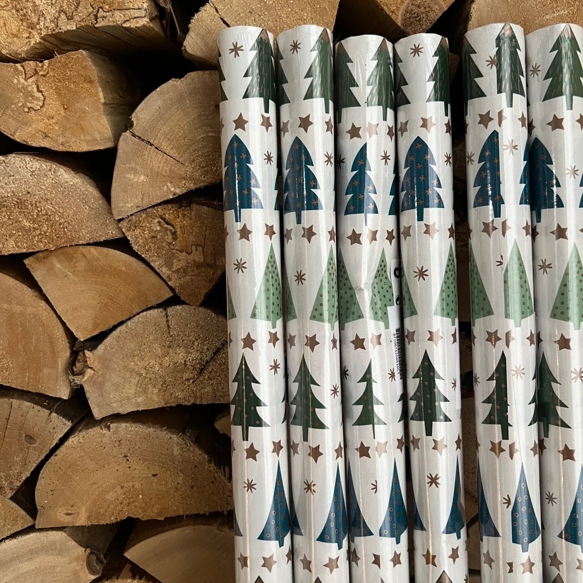 Set of 6 Christmas Wrapping Paper Rolls Green Blue Tree Design Gift Wrapping 12m - Cherish Home