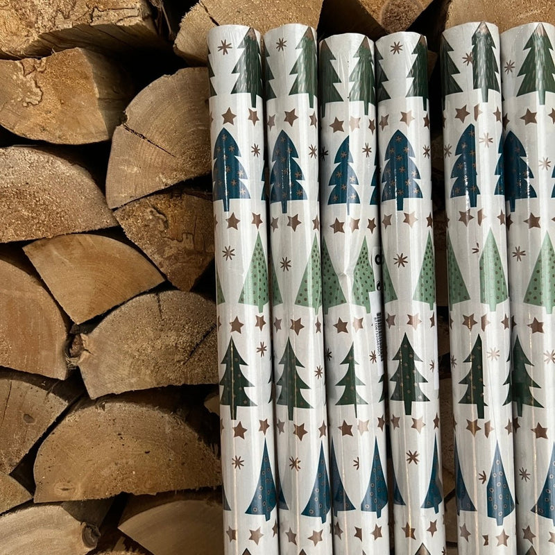 Set of 6 Christmas Wrapping Paper Rolls Green Blue Tree Design Gift Wrapping 12m - Cherish Home
