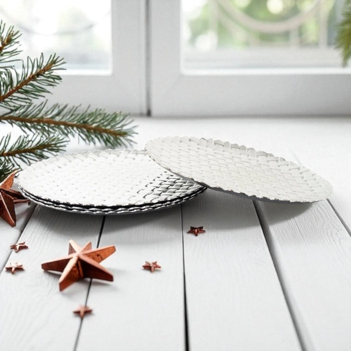 Silver Charger Plates Set 4 Round Christmas Dinner Plates Under Plates Braided - Cherish Home