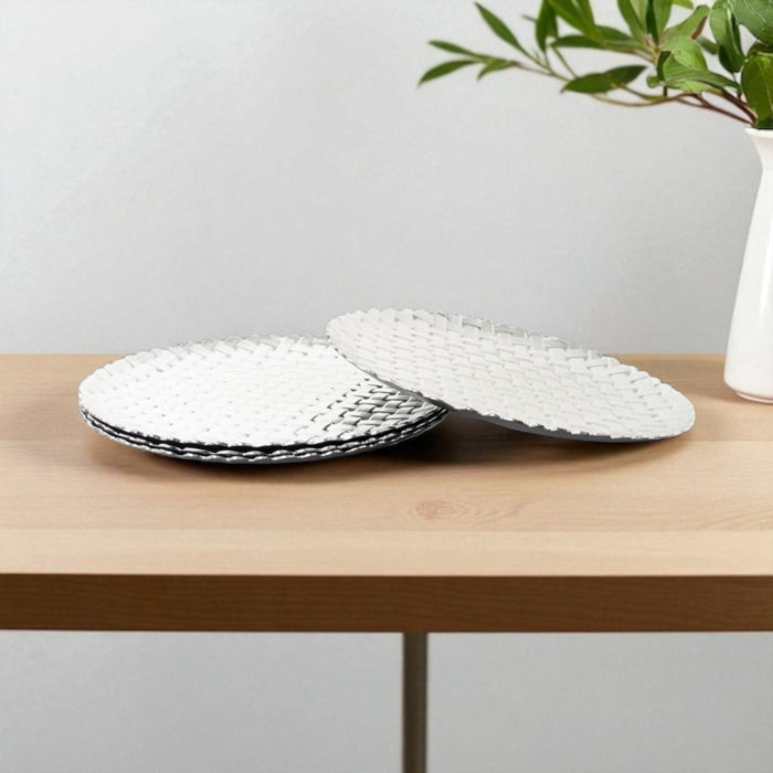 Silver Charger Plates Set 4 Round Christmas Dinner Plates Under Plates Braided - Cherish Home