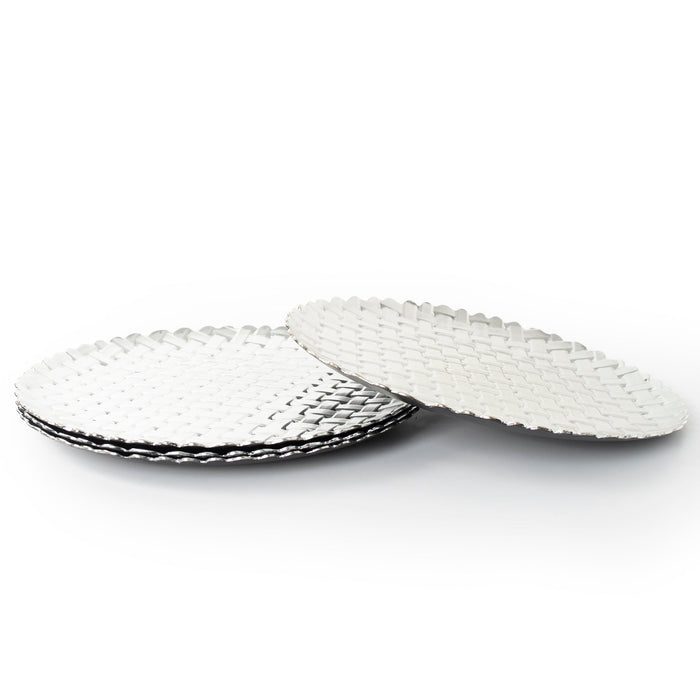 Silver Charger Plates Set 4 Round Christmas Dinner Plates Under Plates Braided - Cherish Home