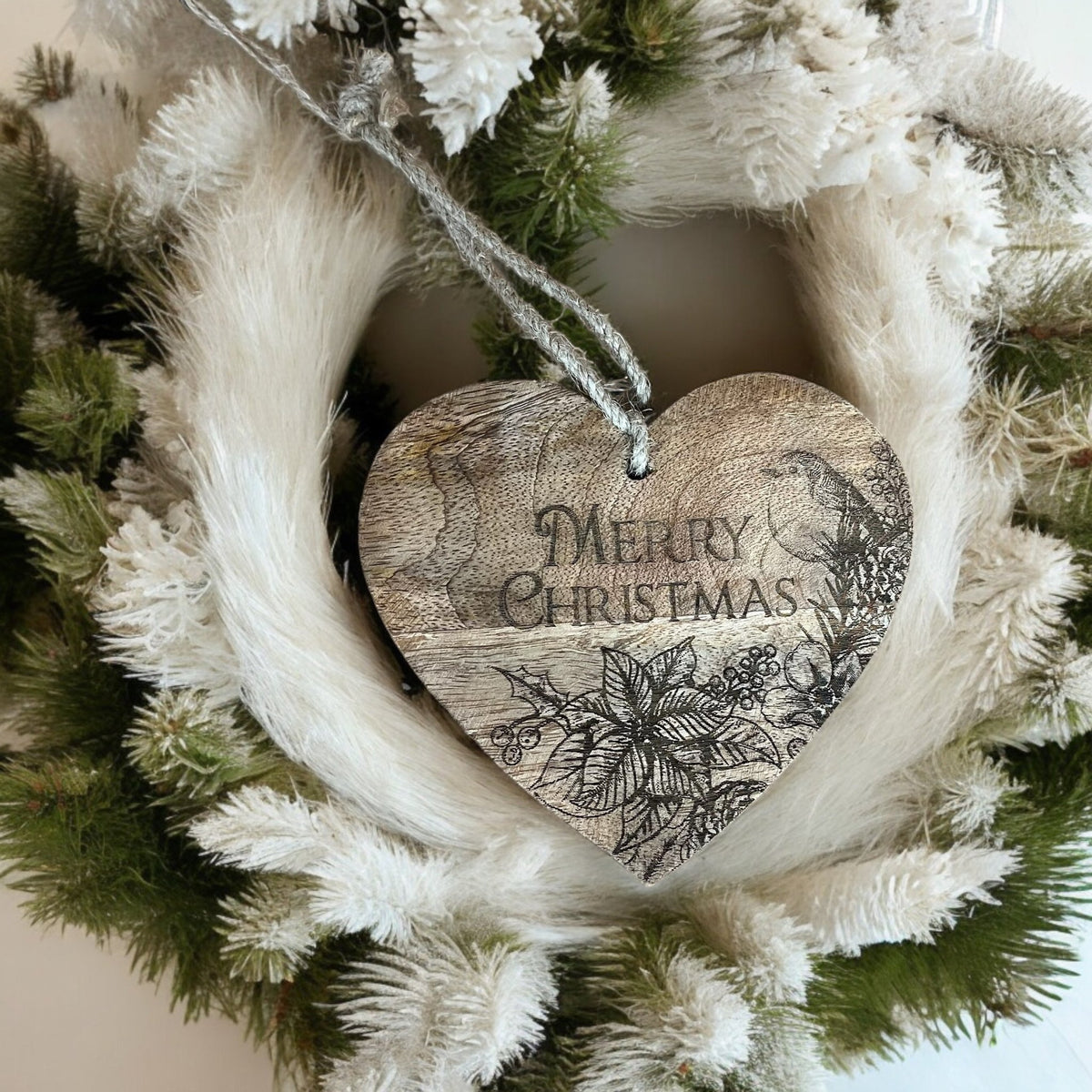 Small Christmas Wooden Heart Hanging Sign - Cherish Home