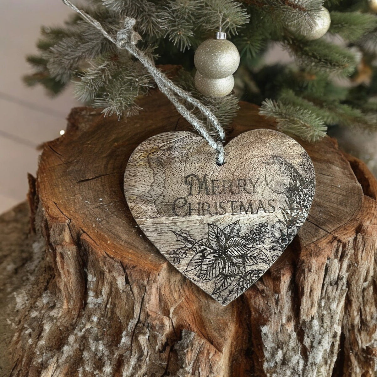 Small Christmas Wooden Heart Hanging Sign - Cherish Home