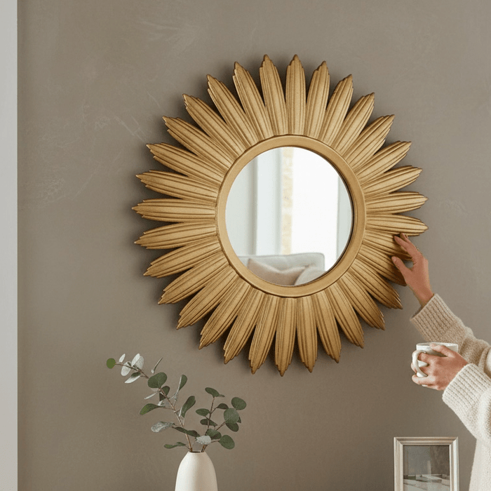 Small Gold Sunburst Mirror 40cm,decorative Wall Art Mirror, ideal for Hallway Living Room Bedroom - Cherish Home