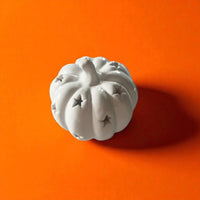 Small Halloween LED Light - up Ceramic White Pumpkin 8cm - Cherish Home