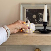 Small Halloween LED Light - up Ceramic White Pumpkin 8cm - Cherish Home