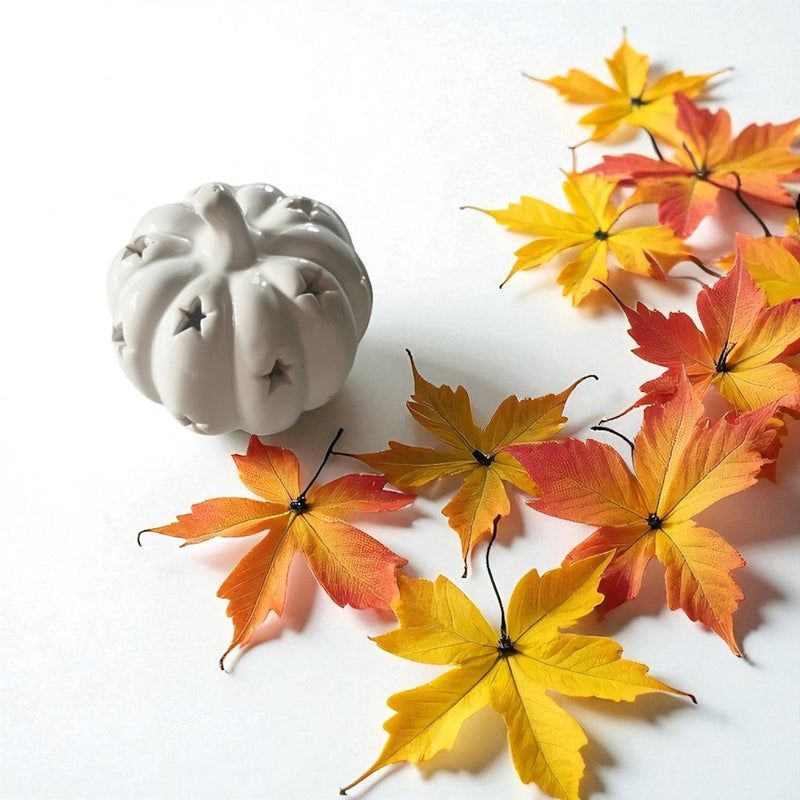Small Halloween LED Light - up Ceramic White Pumpkin 8cm - Cherish Home