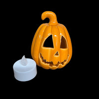 Small Orange Carved Pumpkin Lantern with tealight - Cherish Home