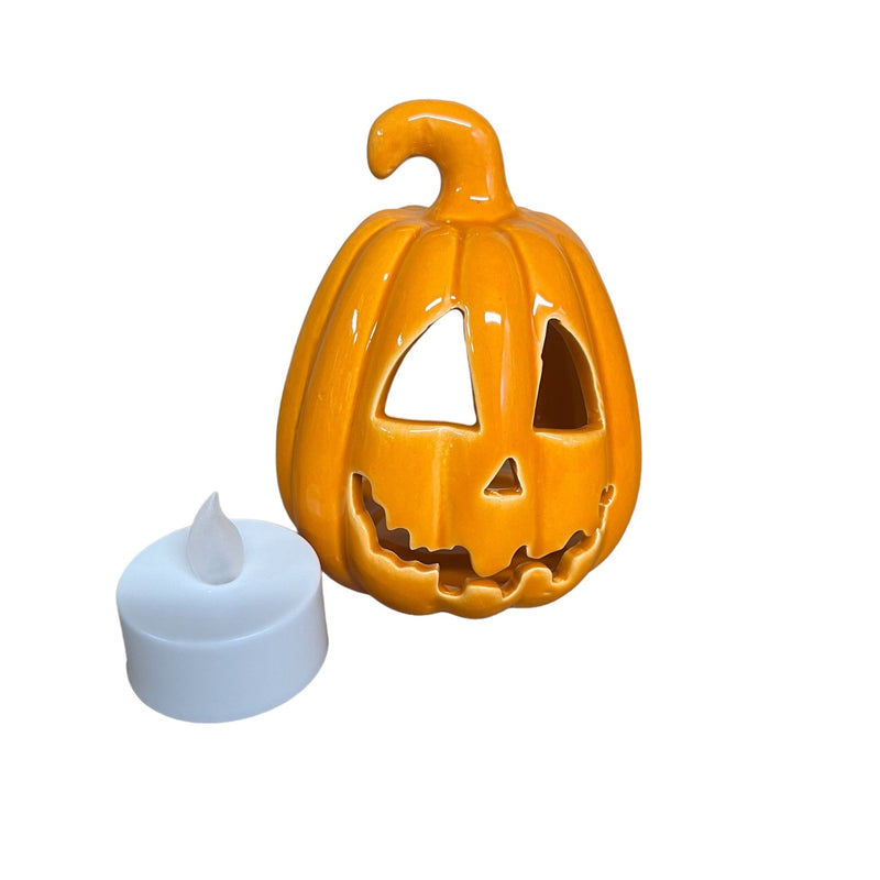 Small Orange Carved Pumpkin Lantern with tealight - Cherish Home