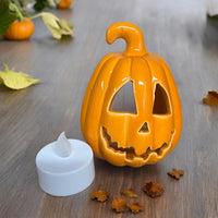 Small Orange Carved Pumpkin Lantern with tealight - Cherish Home