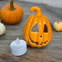 Small Orange Carved Pumpkin Lantern with tealight - Cherish Home