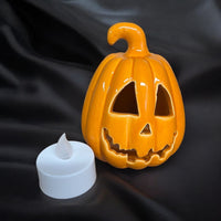 Small Orange Carved Pumpkin Lantern with tealight - Cherish Home