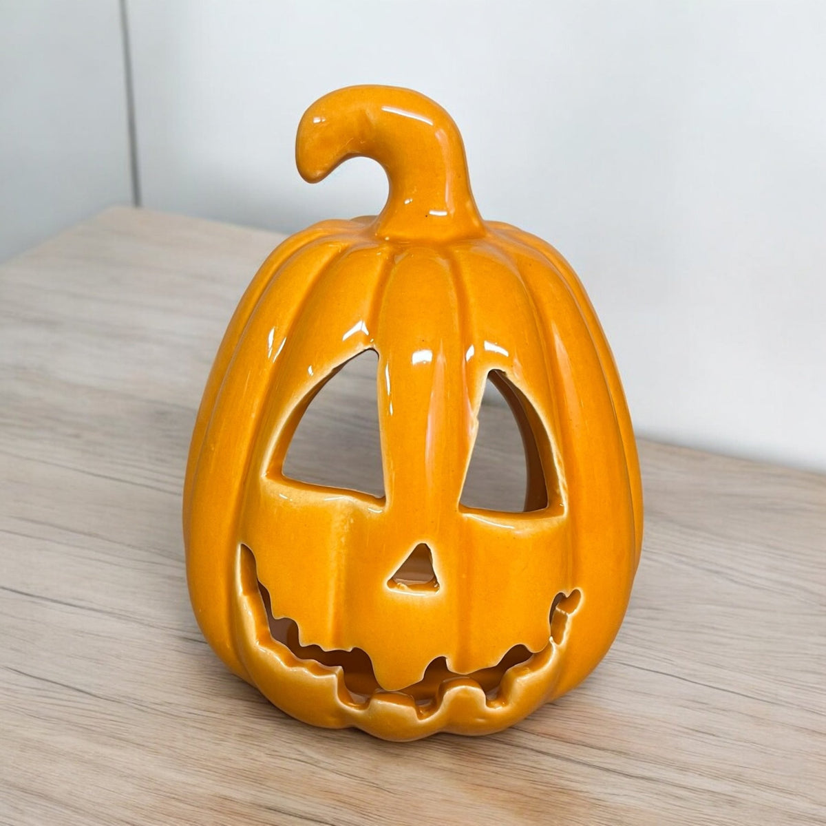 Small Orange Carved Pumpkin Lantern with tealight - Cherish Home