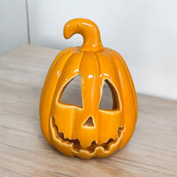 Small Orange Carved Pumpkin Lantern with tealight - Cherish Home