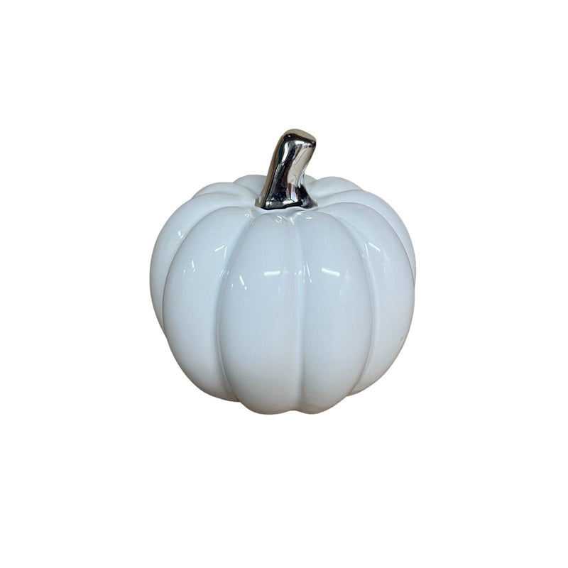 Small White Pumpkin Ornament with silver stalk - Cherish Home