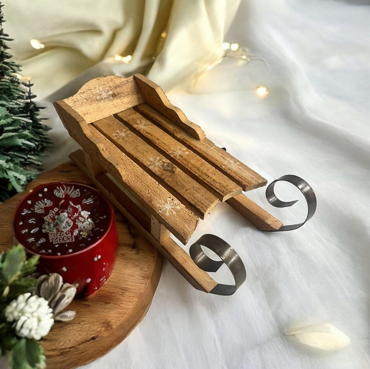 Snowflake Wood Sleigh - Cherish Home