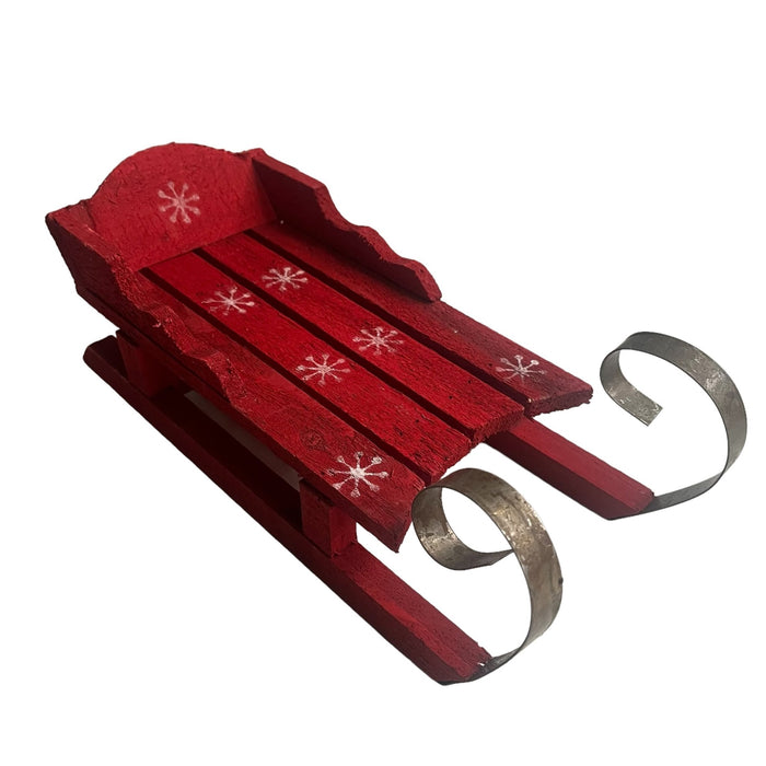 Snowflake Wood Sleigh Red - Cherish Home