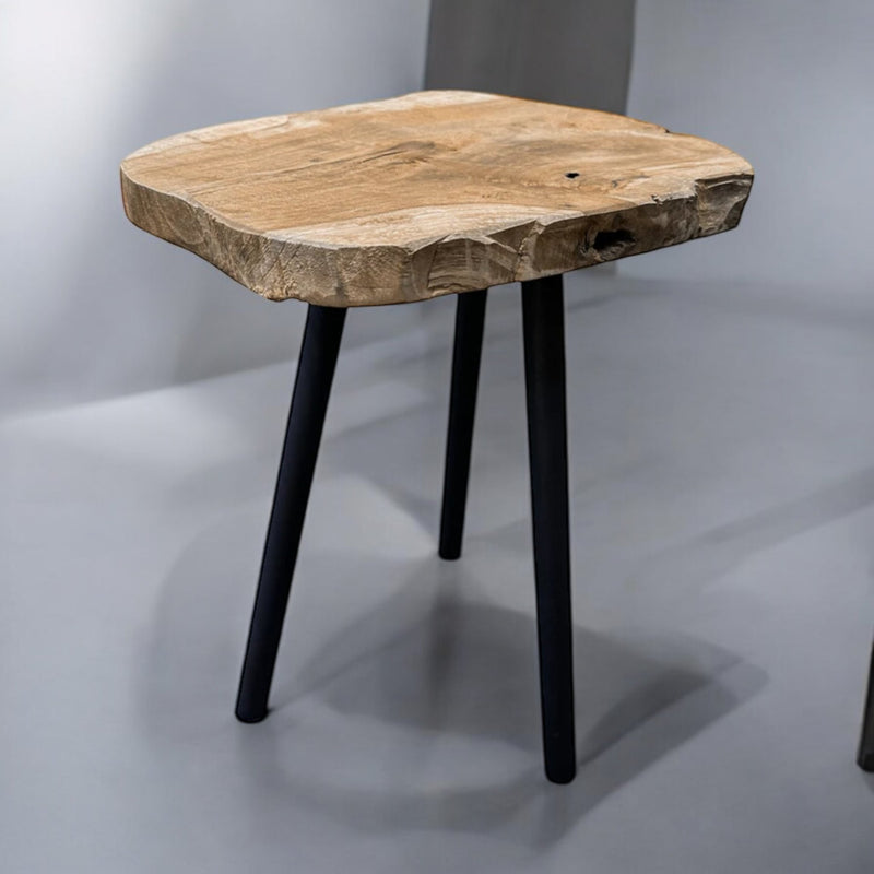 Solid Teak Side Table With Metal Legs Natural Wood Unique Table Top Coffee Table - Cherish Home