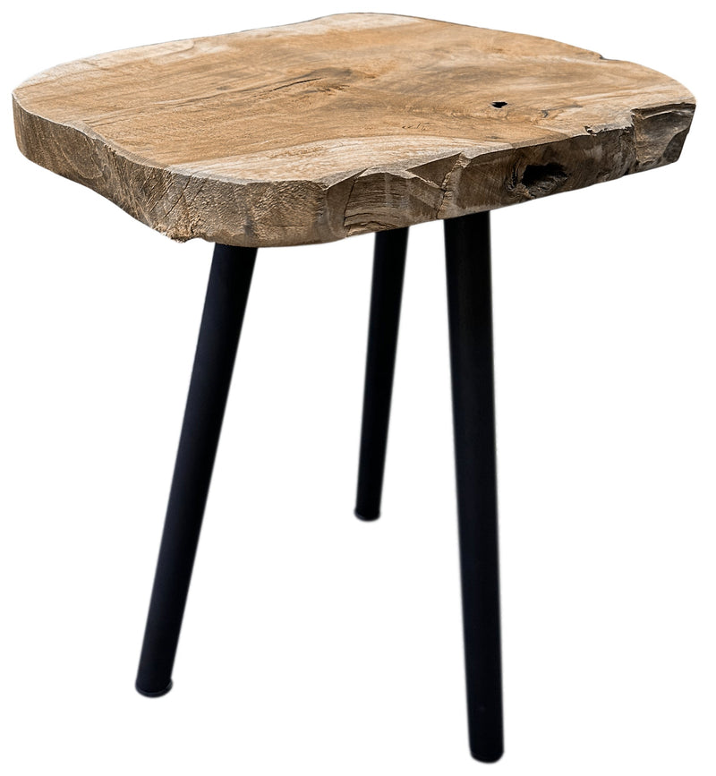 Solid Teak Side Table With Metal Legs Natural Wood Unique Table Top Coffee Table - Cherish Home