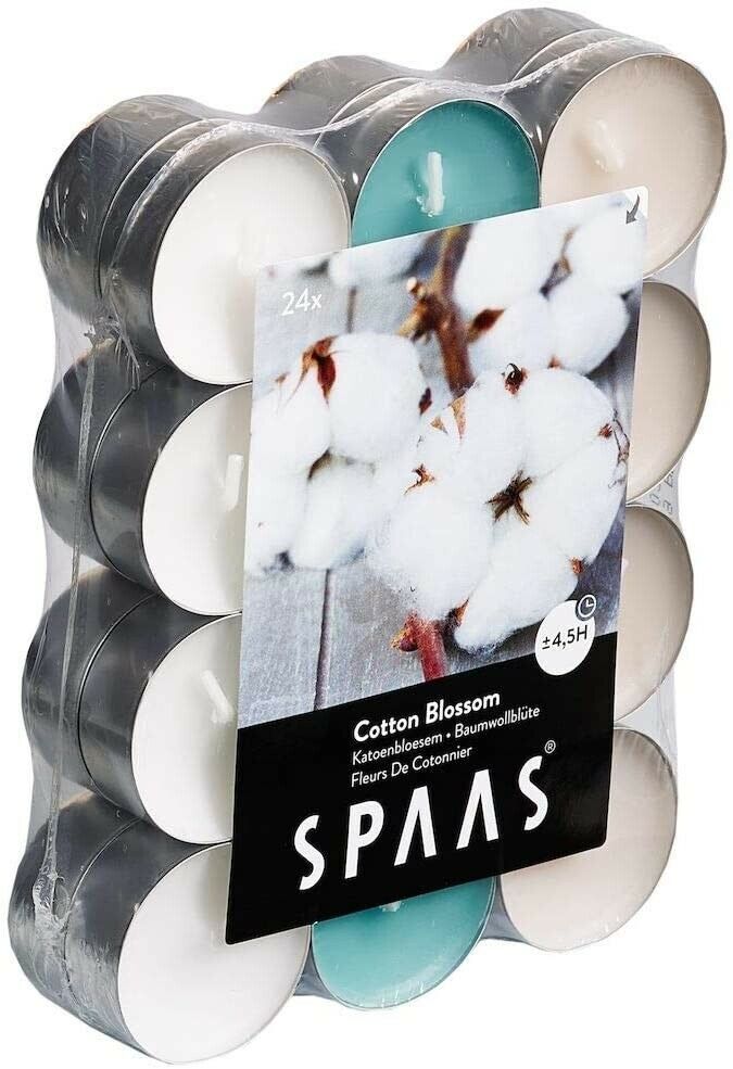 SPAAS Tea Light Candles Scented 4.5 Hour Burn Time Pack Of 24 Cotton Blossom - Cherish Home