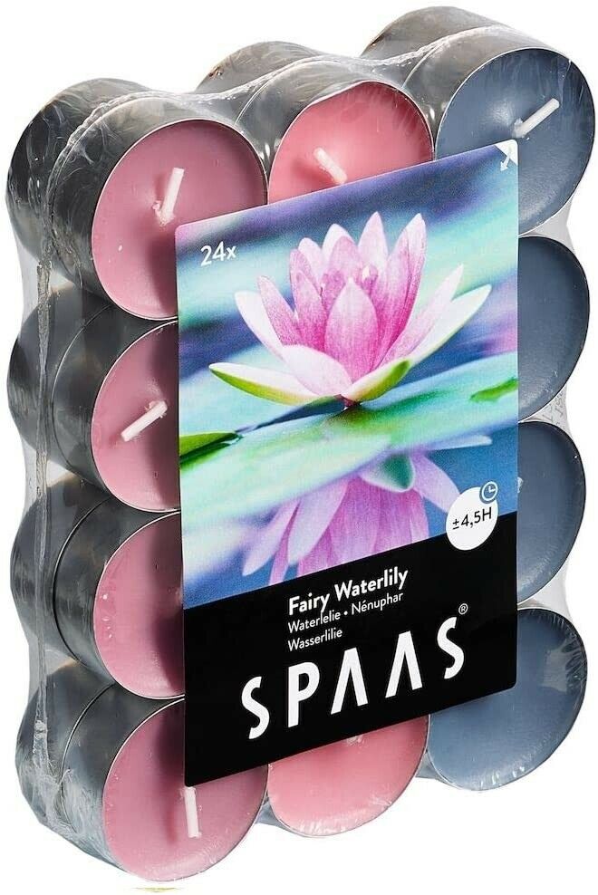 SPAAS Tea Light Candles Scented 4.5 Hour Burn Time Pack Of 24 Fairy Waterlily - Cherish Home