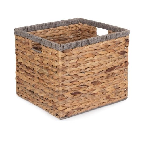 Square Water Hyacinth With Grey Rope Border Storage Basket - Cherish Home