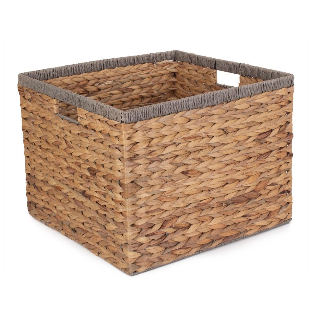 Square Water Hyacinth With Grey Rope Border Storage Basket - Cherish Home
