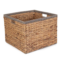 Square Water Hyacinth With Grey Rope Border Storage Basket - Cherish Home
