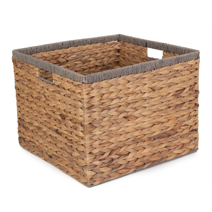Square Water Hyacinth With Grey Rope Border Storage Basket - Cherish Home