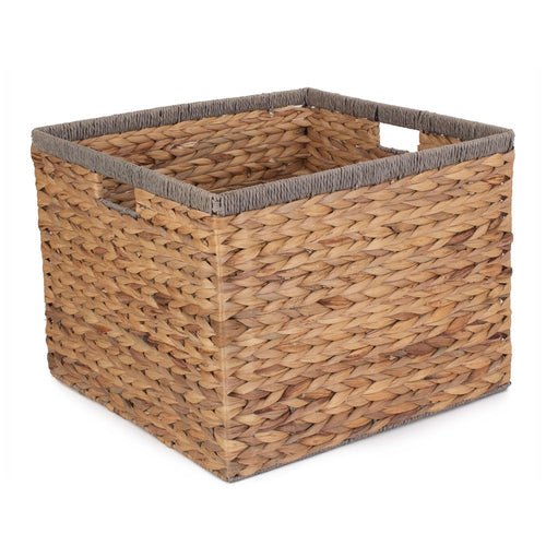 Square Water Hyacinth With Grey Rope Border Storage Basket - Cherish Home