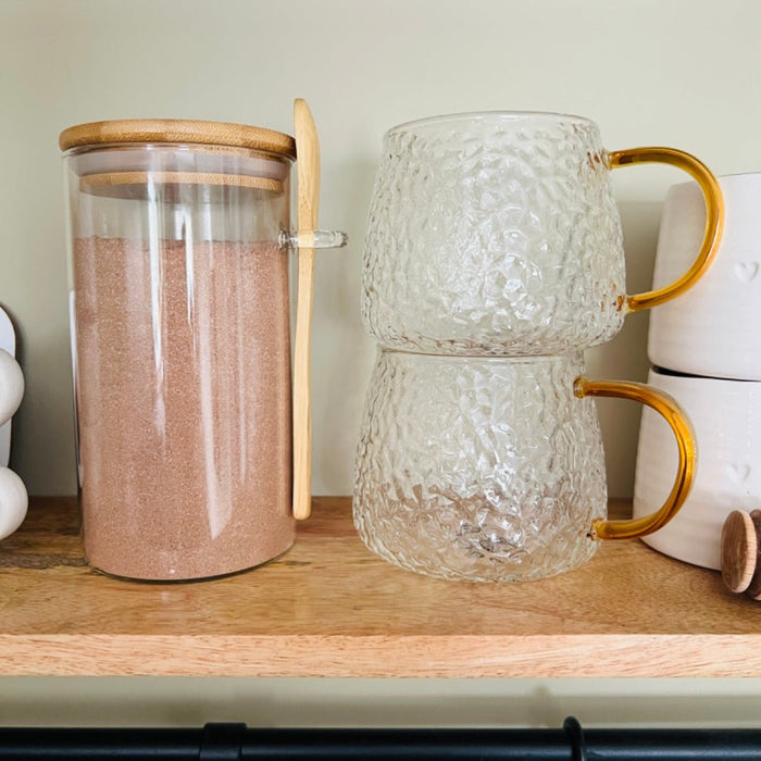 Storage Jar with Wooden Spoon , Versatile Storage for Kitchen or Bathroom Body Scrubs, Epsom Salts, Coffee, Hot Chocolate - Cherish Home
