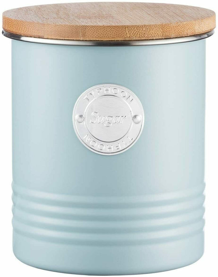 Typhoon 1 Litre Blue Metal Sugar Canister Airtight Bamboo Lid Kitchen Storage Tin - Cherish Home