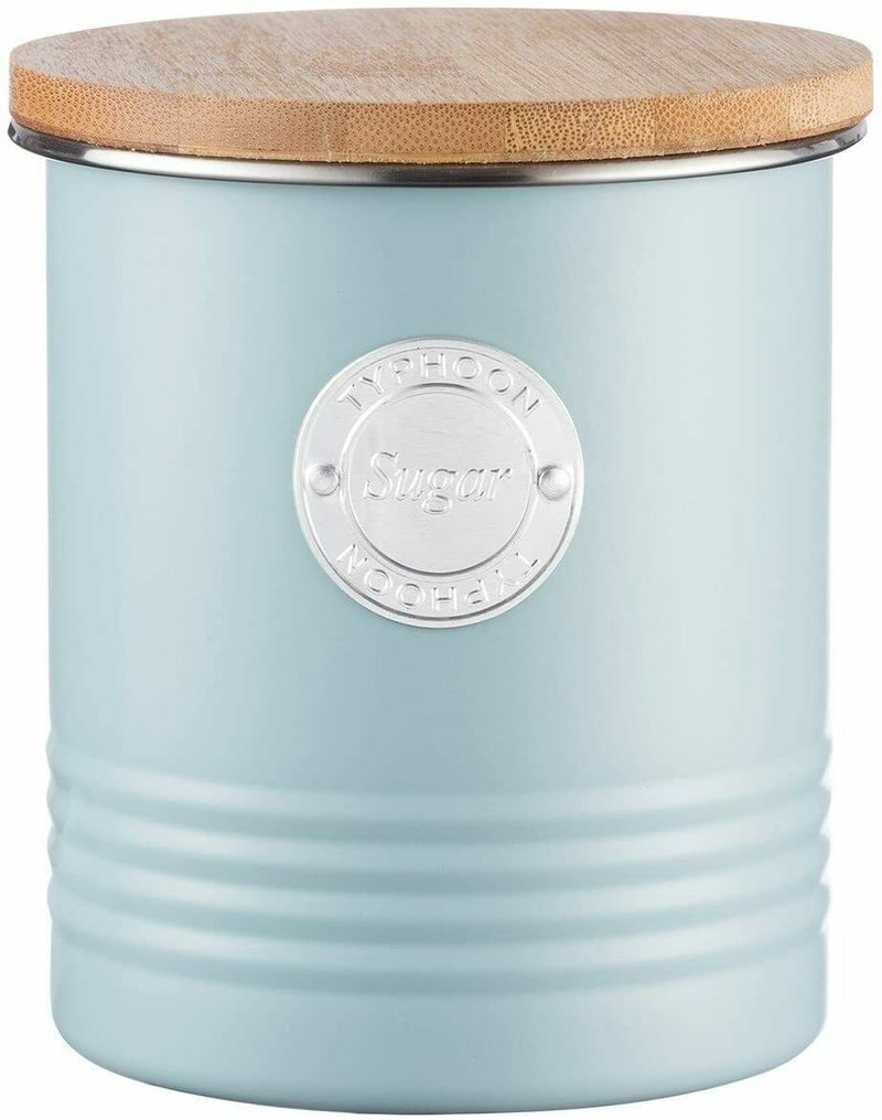 Typhoon 1 Litre Blue Metal Sugar Canister Airtight Bamboo Lid Kitchen Storage Tin - Cherish Home