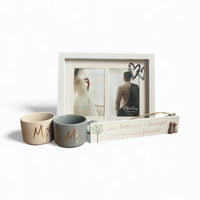 Unique Wedding Gift Box Set: Mr & Mrs Mugs, Keepsake Pebble Sign, and Double Photo Frame - Cherish Home