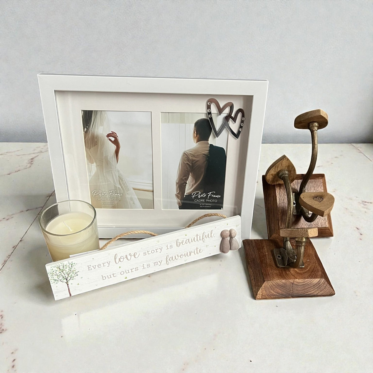 Unique Wedding Gift: "Our Story" Plaque, Heart Frame & Home Decor Set - Cherish Home