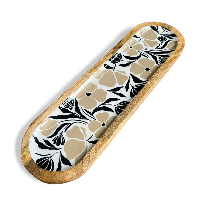 Vintage Look Neutral Floral Patterned Enamel Tray Large - Cherish Home