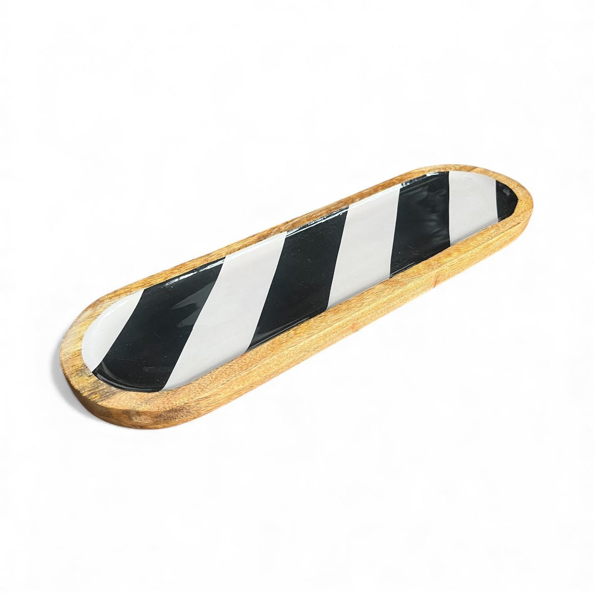 Vintage Look Neutral Stripe Enamel Tray Large - Cherish Home