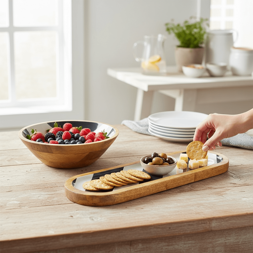 Vintage Look Neutral Stripe Enamel Tray Large - Cherish Home