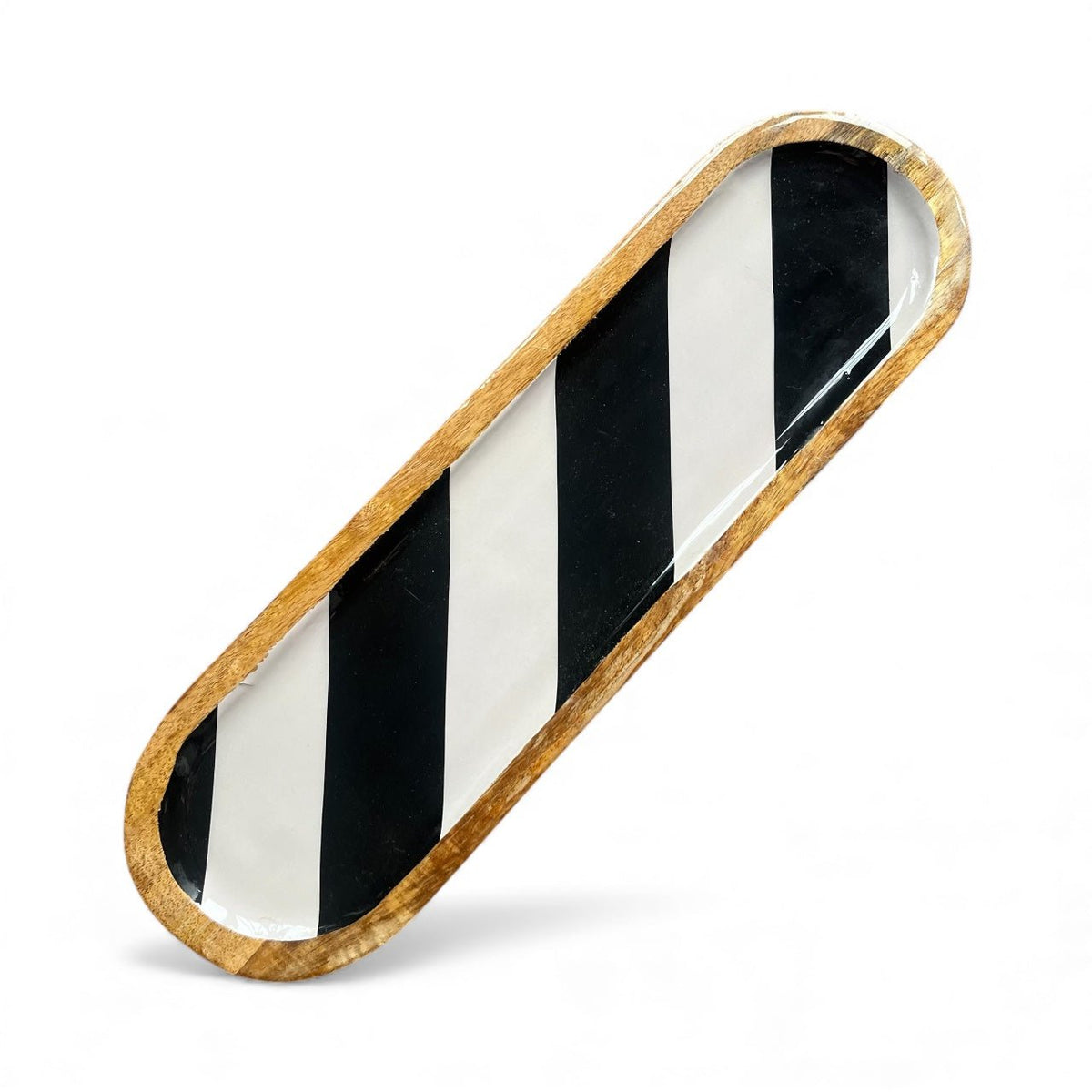 Vintage Look Neutral Stripe Enamel Tray Large - Cherish Home