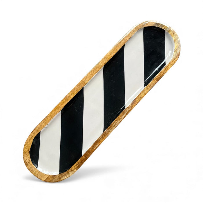 Vintage Look Neutral Stripe Enamel Tray Large - Cherish Home