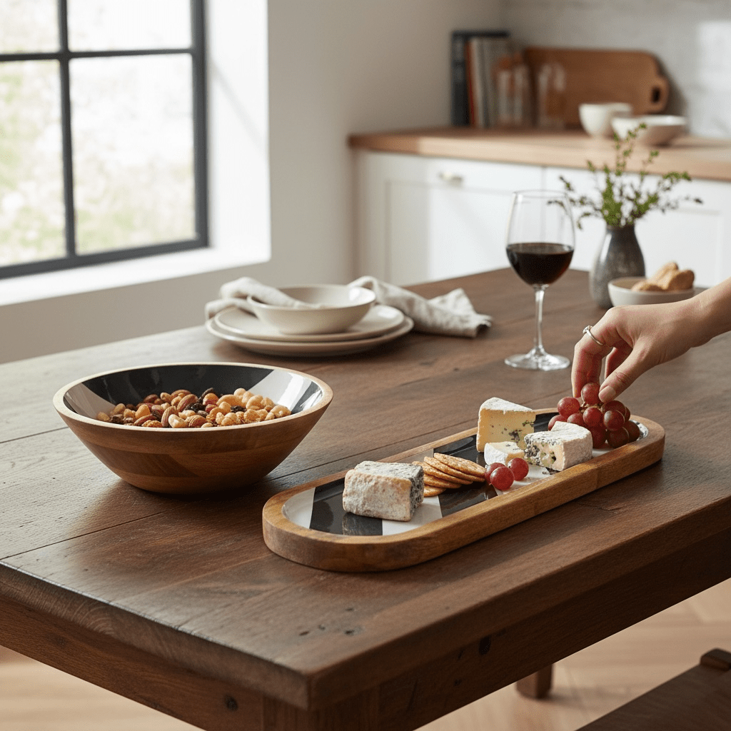 Vintage Look Neutral Stripe Enamel Tray Large - Cherish Home