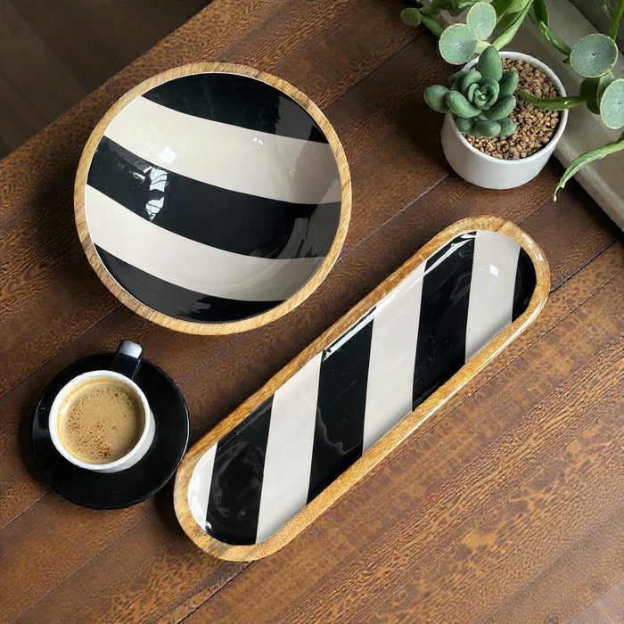 Vintage Look Neutral Striped Enamelware Kitchen Decorative Bowl - Cherish Home