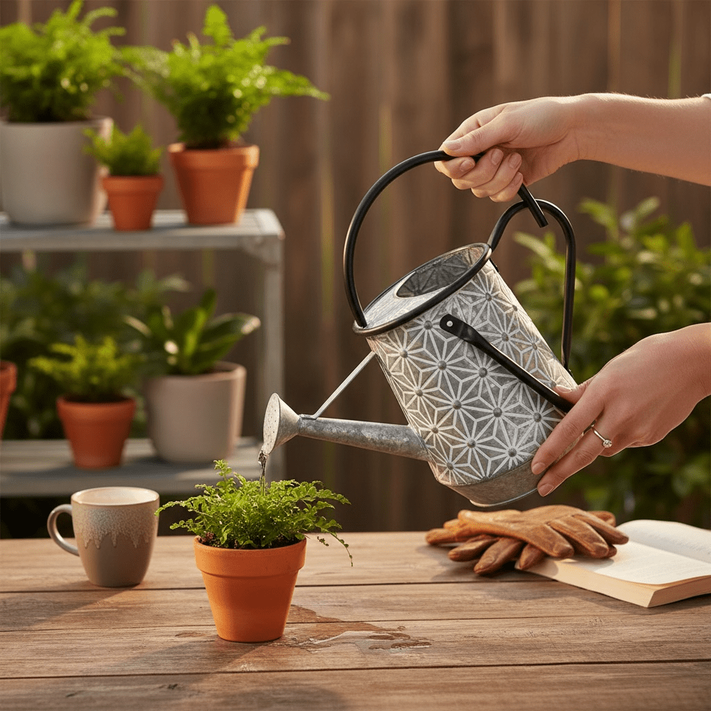 Vintage Style Embossed Daisy Watering Can with Tapered Base Floral Watering Jug - Cherish Home
